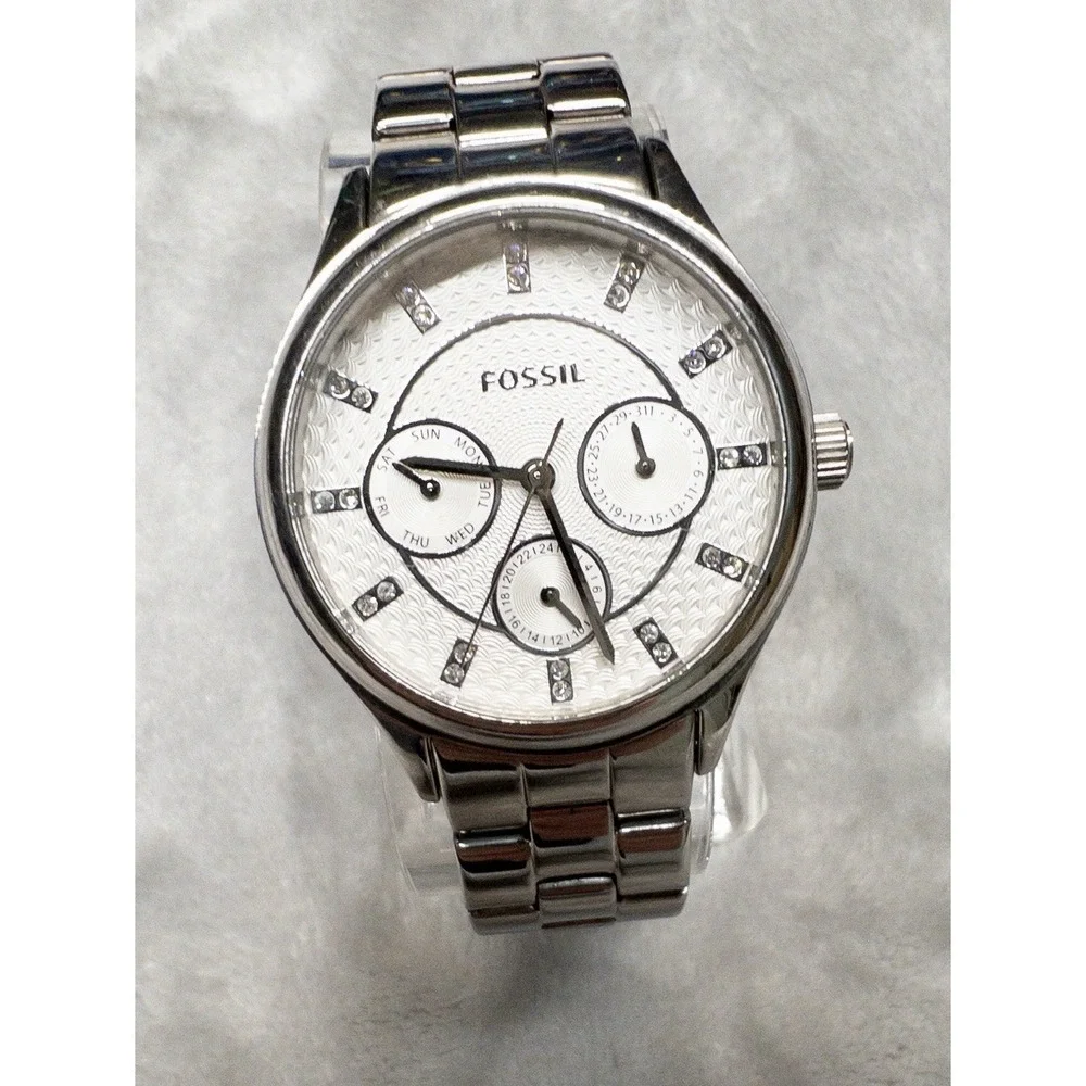 Fossil BQ1560 Modern Sophisticate Collection Multifunction Silver Crystal Watch